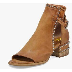 FSJ Brown Rivets Peep Open Toe Cut Out Buckle Ankle Bootie Block Low Heel Sandal